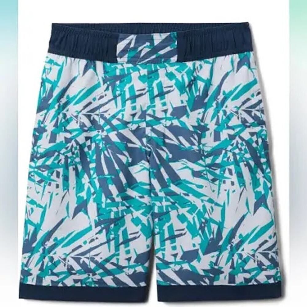 Columbia Boys Sandy Shores Boardshorts Aqua and Grey Palm‎ Pattern Size Youth XL